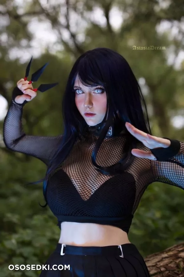 Astasia Dream. Hinata Hyuga. Naruto. Black Lingerie. Outdoors - Photo 2